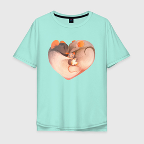 Мужская футболка хлопок Oversize с принтом Мышиное сердце в Кировске, 100% хлопок | свободный крой, круглый ворот, “спинка” длиннее передней части | heart | love | mouse | mouse heart | mouse love | любовь | мыши | мышиная любовь | мышиное сердце | мышь | сердце | сердце мыши