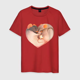 Мужская футболка хлопок с принтом Мышиное сердце в Санкт-Петербурге, 100% хлопок | прямой крой, круглый вырез горловины, длина до линии бедер, слегка спущенное плечо. | heart | love | mouse | mouse heart | mouse love | любовь | мыши | мышиная любовь | мышиное сердце | мышь | сердце | сердце мыши