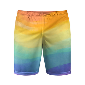Мужские шорты спортивные с принтом РАДУЖНЫЕ ВОЛНЫ | RAINBOW WAVES (Z) в Кировске,  |  | color | paint | rainbow | rainbow waves | waves | волны | краска | радуга | радужная | радужные волны | цветная | яркая