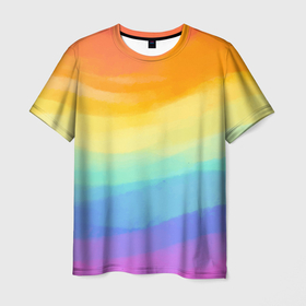 Мужская футболка 3D с принтом РАДУЖНЫЕ ВОЛНЫ | RAINBOW WAVES (Z) в Петрозаводске, 100% полиэфир | прямой крой, круглый вырез горловины, длина до линии бедер | color | paint | rainbow | rainbow waves | waves | волны | краска | радуга | радужная | радужные волны | цветная | яркая