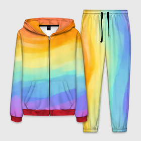 Мужской костюм 3D с принтом РАДУЖНЫЕ ВОЛНЫ | RAINBOW WAVES (Z) в Кировске, 100% полиэстер | Манжеты и пояс оформлены тканевой резинкой, двухслойный капюшон со шнурком для регулировки, карманы спереди | color | paint | rainbow | rainbow waves | waves | волны | краска | радуга | радужная | радужные волны | цветная | яркая