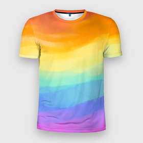 Мужская футболка 3D спортивная с принтом РАДУЖНЫЕ ВОЛНЫ | RAINBOW WAVES (Z) в Петрозаводске, 100% полиэстер с улучшенными характеристиками | приталенный силуэт, круглая горловина, широкие плечи, сужается к линии бедра | color | paint | rainbow | rainbow waves | waves | волны | краска | радуга | радужная | радужные волны | цветная | яркая