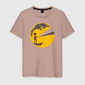 Мужская футболка хлопок с принтом Один в темноте в Белгороде, 100% хлопок | прямой крой, круглый вырез горловины, длина до линии бедер, слегка спущенное плечо. | луна | одиночество | редко | рисонок | фонарь