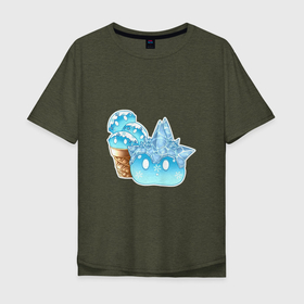 Мужская футболка хлопок Oversize с принтом Мороженко-слайм , 100% хлопок | свободный крой, круглый ворот, “спинка” длиннее передней части | арт | вафельный стаканчик | крио | лёд | мороженное | рисунок | слайм | слаймы