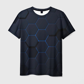Мужская футболка 3D с принтом Техносоты , 100% полиэфир | прямой крой, круглый вырез горловины, длина до линии бедер | лазурный | серый | узор | цвет | ячейка