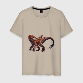Мужская футболка хлопок с принтом Сегнозавр , 100% хлопок | прямой крой, круглый вырез горловины, длина до линии бедер, слегка спущенное плечо. | арт | динозавр | динозавр с перьями | доисторические | красный | красный динозавр | крылья | перья | рисунок | сегнозавр | теризинозавр | хищник