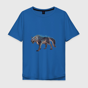 Мужская футболка хлопок Oversize с принтом Северный волк в Курске, 100% хлопок | свободный крой, круглый ворот, “спинка” длиннее передней части | арт | божество | животное божество | лёд | рисунок | север | фантастический зверь | фантастическое животное | холод