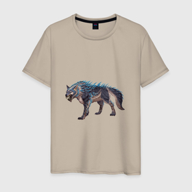 Мужская футболка хлопок с принтом Северный волк , 100% хлопок | прямой крой, круглый вырез горловины, длина до линии бедер, слегка спущенное плечо. | арт | божество | животное божество | лёд | рисунок | север | фантастический зверь | фантастическое животное | холод