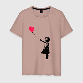 Мужская футболка хлопок с принтом Balloon Girl в Новосибирске, 100% хлопок | прямой крой, круглый вырез горловины, длина до линии бедер, слегка спущенное плечо. | balloon girl | banksy | бэнкси | граффити | девочка с шариком | сердце