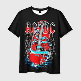 Мужская футболка 3D с принтом AC/DC гитара  , 100% полиэфир | прямой крой, круглый вырез горловины, длина до линии бедер | ac dc | acdc | acdc ас дс | angus | back in black | highway to hell | mckinnon | you | австралийская | ангус янг | ас дс | асдс | блюз | в форме | гитара | группа | крис слэйд | метал | молния | музыка | певец | рок | рок н ролл | стиви янг