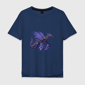 Мужская футболка хлопок Oversize с принтом Сумеречный дракон в Курске, 100% хлопок | свободный крой, круглый ворот, “спинка” длиннее передней части | арт | дракон | ночь | рисунок | сон | сонный зверь | сумерки | фантастический зверь | фантастическое животное