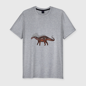 Мужская футболка хлопок Slim с принтом Шипастый титанозавр в Белгороде, 92% хлопок, 8% лайкра | приталенный силуэт, круглый вырез ворота, длина до линии бедра, короткий рукав | амаргазавр | арт | динозавр | доисторические | рисунок | титанозавр | шип | шипы