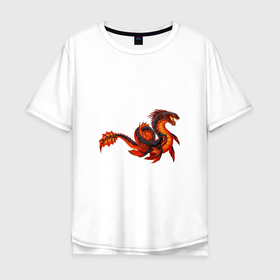 Мужская футболка хлопок Oversize с принтом Лавовый левиафан в Тюмени, 100% хлопок | свободный крой, круглый ворот, “спинка” длиннее передней части | арт | вулкан | змей | лава | левиафан | огонь | рисунок | фантастический зверь | фантастическое животное