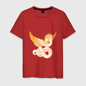 Мужская футболка хлопок с принтом Солнечный дракон в Санкт-Петербурге, 100% хлопок | прямой крой, круглый вырез горловины, длина до линии бедер, слегка спущенное плечо. | арт | дракон | рисунок | солнечный зверь | солнце | фантастический зверь | фантастическое животное