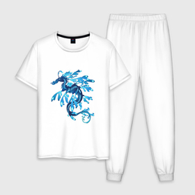 Мужская пижама хлопок с принтом Морской дракон в Белгороде, 100% хлопок | брюки и футболка прямого кроя, без карманов, на брюках мягкая резинка на поясе и по низу штанин
 | Тематика изображения на принте: арт | дракон | конёк | конь | море | морской конёк | рисунок | фантастический зверь | фантастическое животное