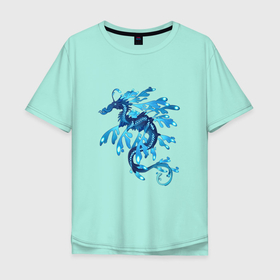 Мужская футболка хлопок Oversize с принтом Морской дракон в Белгороде, 100% хлопок | свободный крой, круглый ворот, “спинка” длиннее передней части | Тематика изображения на принте: арт | дракон | конёк | конь | море | морской конёк | рисунок | фантастический зверь | фантастическое животное