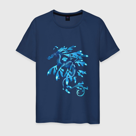 Мужская футболка хлопок с принтом Морской дракон в Санкт-Петербурге, 100% хлопок | прямой крой, круглый вырез горловины, длина до линии бедер, слегка спущенное плечо. | арт | дракон | конёк | конь | море | морской конёк | рисунок | фантастический зверь | фантастическое животное