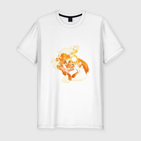 Мужская футболка хлопок Slim с принтом Солнечный волк в Екатеринбурге, 92% хлопок, 8% лайкра | приталенный силуэт, круглый вырез ворота, длина до линии бедра, короткий рукав | арт | волк | искра | огонь | рисунок | солнечный зверь | солнце | фантастический зверь | фантастическое животное