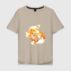 Мужская футболка хлопок Oversize с принтом Солнечный волк в Тюмени, 100% хлопок | свободный крой, круглый ворот, “спинка” длиннее передней части | арт | волк | искра | огонь | рисунок | солнечный зверь | солнце | фантастический зверь | фантастическое животное