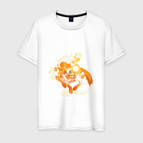 Мужская футболка хлопок с принтом Солнечный волк в Екатеринбурге, 100% хлопок | прямой крой, круглый вырез горловины, длина до линии бедер, слегка спущенное плечо. | арт | волк | искра | огонь | рисунок | солнечный зверь | солнце | фантастический зверь | фантастическое животное