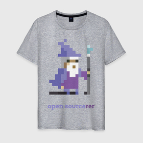 Мужская футболка хлопок с принтом open sourserer в Тюмени, 100% хлопок | прямой крой, круглый вырез горловины, длина до линии бедер, слегка спущенное плечо. | coding | open source | programming | волшебник | кодинг | програмирование | программирование