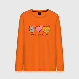 Мужской лонгслив хлопок с принтом PEACE LOVE CATS (Z) , 100% хлопок |  | cat | cats | love | lovers | peace | кот | коты | любить | любовь | мир | хипи | хиппи