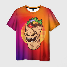 Мужская футболка 3D с принтом Шаурма - зомби , 100% полиэфир | прямой крой, круглый вырез горловины, длина до линии бедер | zombie | зомби | лаваш | хеллоуин | шаверма | шаурма