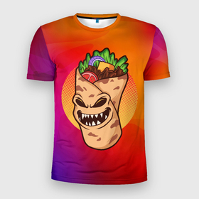 Мужская футболка 3D спортивная с принтом Шаурма - зомби в Тюмени, 100% полиэстер с улучшенными характеристиками | приталенный силуэт, круглая горловина, широкие плечи, сужается к линии бедра | Тематика изображения на принте: zombie | зомби | лаваш | хеллоуин | шаверма | шаурма