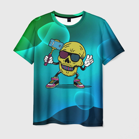 Мужская футболка 3D с принтом Череп сэлфи в Екатеринбурге, 100% полиэфир | прямой крой, круглый вырез горловины, длина до линии бедер | peace | selfi | мир | скелет | сэлфи | фотка | череп | черепушка