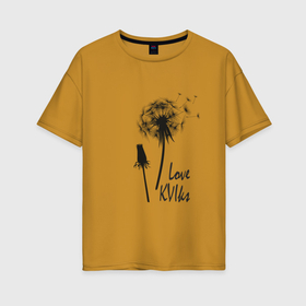 Женская футболка хлопок Oversize с принтом Одуванчики в Белгороде, 100% хлопок | свободный крой, круглый ворот, спущенный рукав, длина до линии бедер
 | kviks | love | одуванчик | цветок | черный