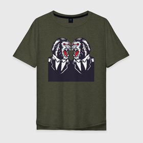 Мужская футболка хлопок Oversize с принтом Злые обезьяны в костюмах в Санкт-Петербурге, 100% хлопок | свободный крой, круглый ворот, “спинка” длиннее передней части | monkey | гориллы | обезьяны | планета обезьян | человек   обезьяна