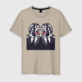 Мужская футболка хлопок с принтом Злые обезьяны в костюмах в Белгороде, 100% хлопок | прямой крой, круглый вырез горловины, длина до линии бедер, слегка спущенное плечо. | monkey | гориллы | обезьяны | планета обезьян | человек   обезьяна