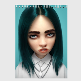 Скетчбук с принтом Billie Eilish: 3D в городе Новоалтайск, 100% бумага
 | 48 листов, плотность листов — 100 г/м2, плотность картонной обложки — 250 г/м2. Листы скреплены сверху удобной пружинной спиралью | 3d | billie eilish | белый | бирюзовый | волосы | лицо | музыка