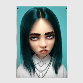 Постер с принтом Billie Eilish: 3D в Ухте, 100% бумага
 | бумага, плотность 150 мг. Матовая, но за счет высокого коэффициента гладкости имеет небольшой блеск и дает на свету блики, но в отличии от глянцевой бумаги не покрыта лаком | 3d | billie eilish | белый | бирюзовый | волосы | лицо | музыка