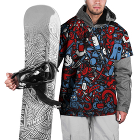 Накидка на куртку 3D с принтом RedBlue stikers в Кировске, 100% полиэстер |  | Тематика изображения на принте: грибочек | иллюстрация | сердце | стикер | цифры