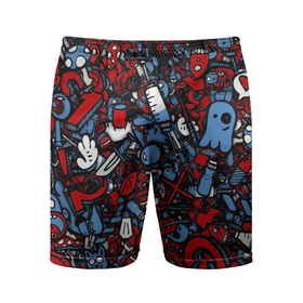 Мужские шорты спортивные с принтом RedBlue stikers ,  |  | Тематика изображения на принте: грибочек | иллюстрация | сердце | стикер | цифры