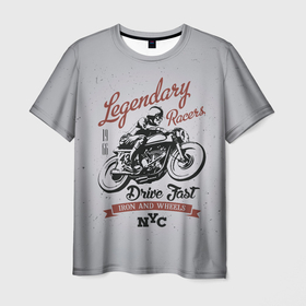 Мужская футболка 3D с принтом Легендарный гонщик в Новосибирске, 100% полиэфир | прямой крой, круглый вырез горловины, длина до линии бедер | moto | motorcycle | мопеды | мото | мотоцикл | мотоциклист | мотоциклисту | мотоциклисты | мотоцыклы | моцик