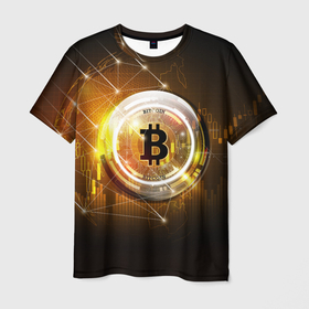 Мужская футболка 3D с принтом КРИПТОВАЛЮТА БИТКОИН в Кировске, 100% полиэфир | прямой крой, круглый вырез горловины, длина до линии бедер | Тематика изображения на принте: bitcoin | btc | coin | биткоин | биткойн | валюта | деньги | криптовалюта | монета | платёжная система | технология