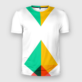 Мужская футболка 3D спортивная с принтом Треугольники в Курске, 100% полиэстер с улучшенными характеристиками | приталенный силуэт, круглая горловина, широкие плечи, сужается к линии бедра | геометрия | минимализм | пирамида | треугольники | цвета