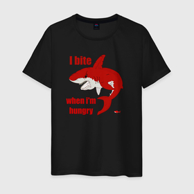 Мужская футболка хлопок с принтом I bite when im hungry в Санкт-Петербурге, 100% хлопок | прямой крой, круглый вырез горловины, длина до линии бедер, слегка спущенное плечо. | i bite when im hungry | red shark | голодный | красная акула | оскал | я кусаюсь когда я голоден