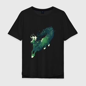 Мужская футболка хлопок Oversize с принтом Зверь леса в Курске, 100% хлопок | свободный крой, круглый ворот, “спинка” длиннее передней части | арт | лес | лось | олень | рисунок | светлячки | светлячок | фантастический зверь | фантастическое животное