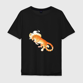 Мужская футболка хлопок Oversize с принтом Тигр солнца в Екатеринбурге, 100% хлопок | свободный крой, круглый ворот, “спинка” длиннее передней части | арт | большая кошка | рисунок | рога | солнце | тигр | фантастический зверь | фантастическое животное