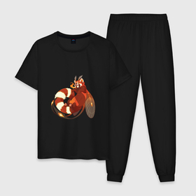 Мужская пижама хлопок с принтом Огненная панда , 100% хлопок | брюки и футболка прямого кроя, без карманов, на брюках мягкая резинка на поясе и по низу штанин
 | арт | красная панда | крылья | малая панда | маленькая панда | огонь | панда | панда стайана | перья | рисунок | стайана | фантастический зверь | фантастическое животное | язык пламени