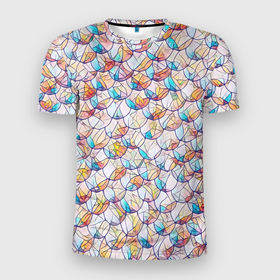 Мужская футболка 3D спортивная с принтом Разноцветная чешуя в Санкт-Петербурге, 100% полиэстер с улучшенными характеристиками | приталенный силуэт, круглая горловина, широкие плечи, сужается к линии бедра | абстракция | кружки | линии | радуга | узор | фигуры | цвет | чешуя