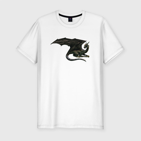 Мужская футболка хлопок Slim с принтом Черный дракон  в Петрозаводске, 92% хлопок, 8% лайкра | приталенный силуэт, круглый вырез ворота, длина до линии бедра, короткий рукав | dragon | дракон | дракониха | крылья | черный