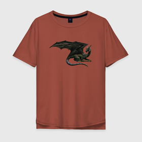 Мужская футболка хлопок Oversize с принтом Черный дракон  в Тюмени, 100% хлопок | свободный крой, круглый ворот, “спинка” длиннее передней части | dragon | дракон | дракониха | крылья | черный
