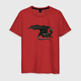 Мужская футболка хлопок с принтом Черный дракон  в Тюмени, 100% хлопок | прямой крой, круглый вырез горловины, длина до линии бедер, слегка спущенное плечо. | dragon | дракон | дракониха | крылья | черный