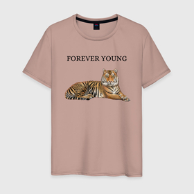 Мужская футболка хлопок с принтом Forever young  в Курске, 100% хлопок | прямой крой, круглый вырез горловины, длина до линии бедер, слегка спущенное плечо. | forever young | вечно | молодой | молодость
