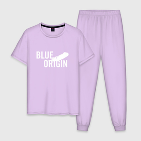 Мужская пижама хлопок с принтом Blue Origin logo перо в Екатеринбурге, 100% хлопок | брюки и футболка прямого кроя, без карманов, на брюках мягкая резинка на поясе и по низу штанин
 | blue origin | блю ориджин | перо