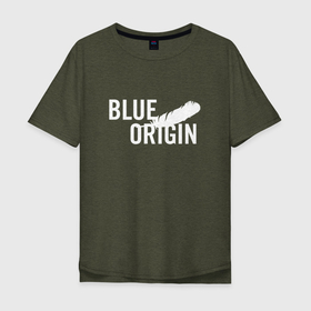 Мужская футболка хлопок Oversize с принтом Blue Origin logo перо в Екатеринбурге, 100% хлопок | свободный крой, круглый ворот, “спинка” длиннее передней части | blue origin | блю ориджин | перо